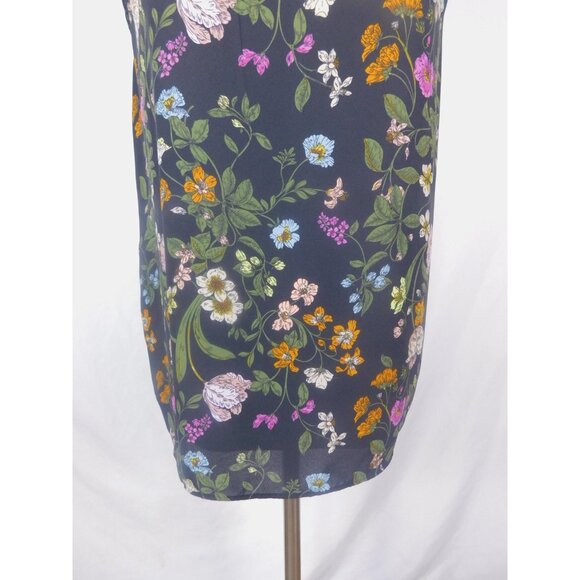 LOFT Medium Navy Floral Ruffle Mock Neck Blouse Cottagecore - Picture 3 of 11